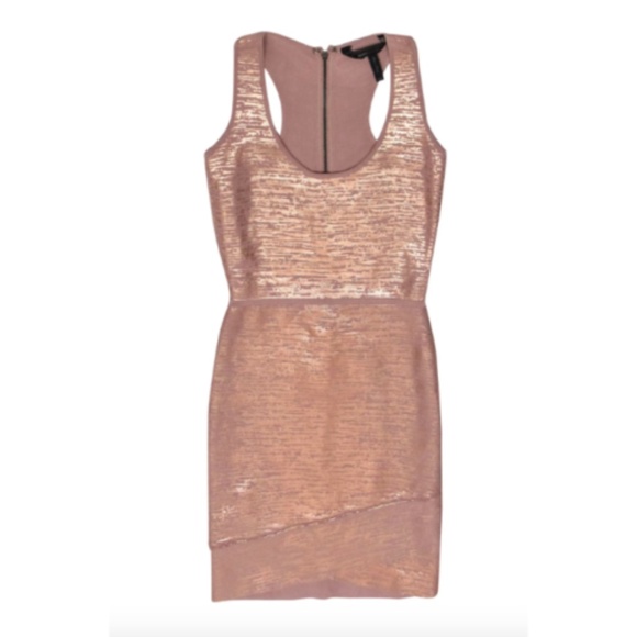 BCBG MaxAzria Gisela Rose Gold Foil Effect Bandage Mini Dress Size M - Picture 2 of 7